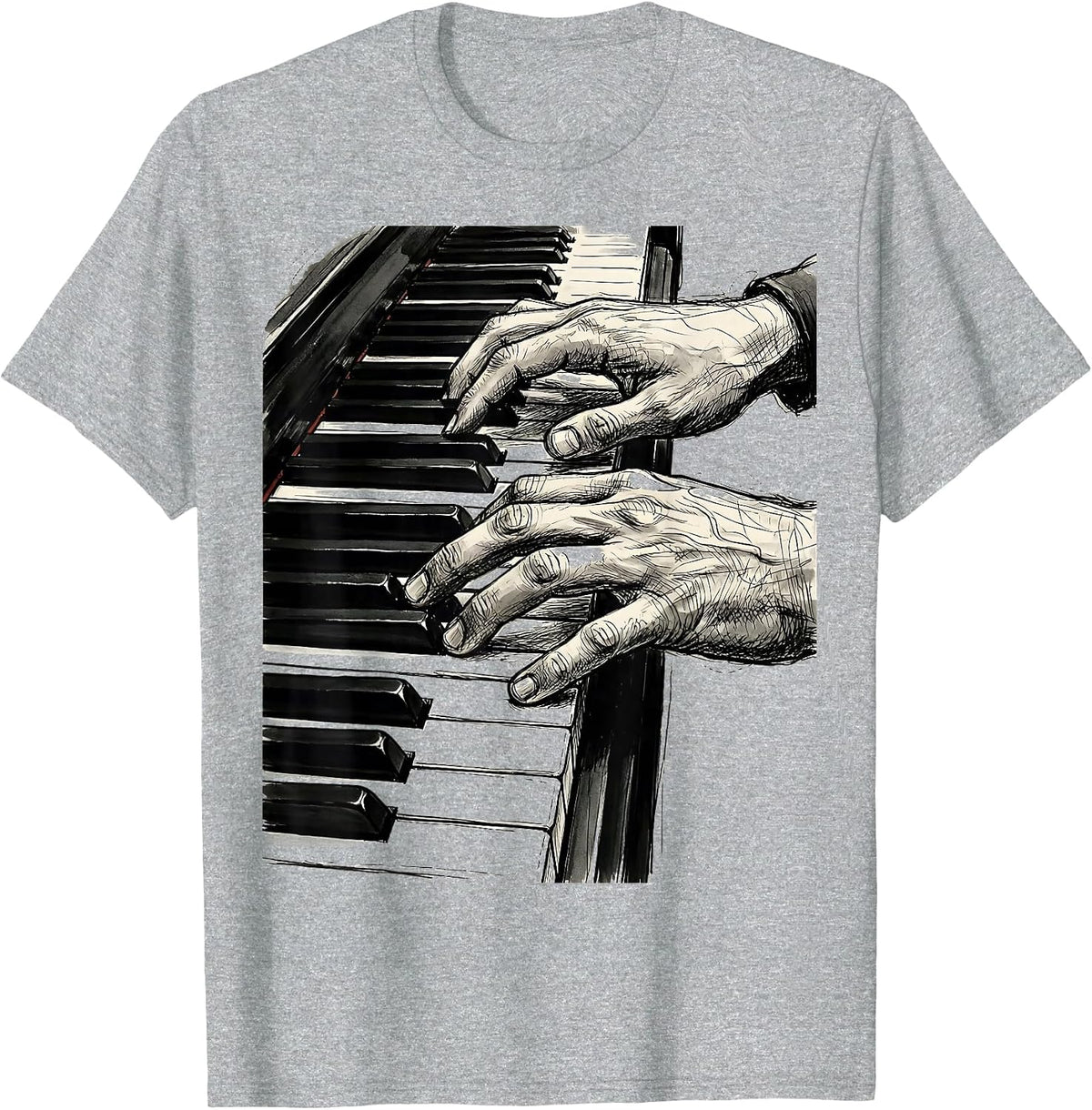 Men's Music Teacher Grand Piano Keys Illustration T-Shirt - Heather Grey