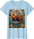 Women's Giant River Otter Swimming Venezuela Wildlife T-Shirt - Baby Blue