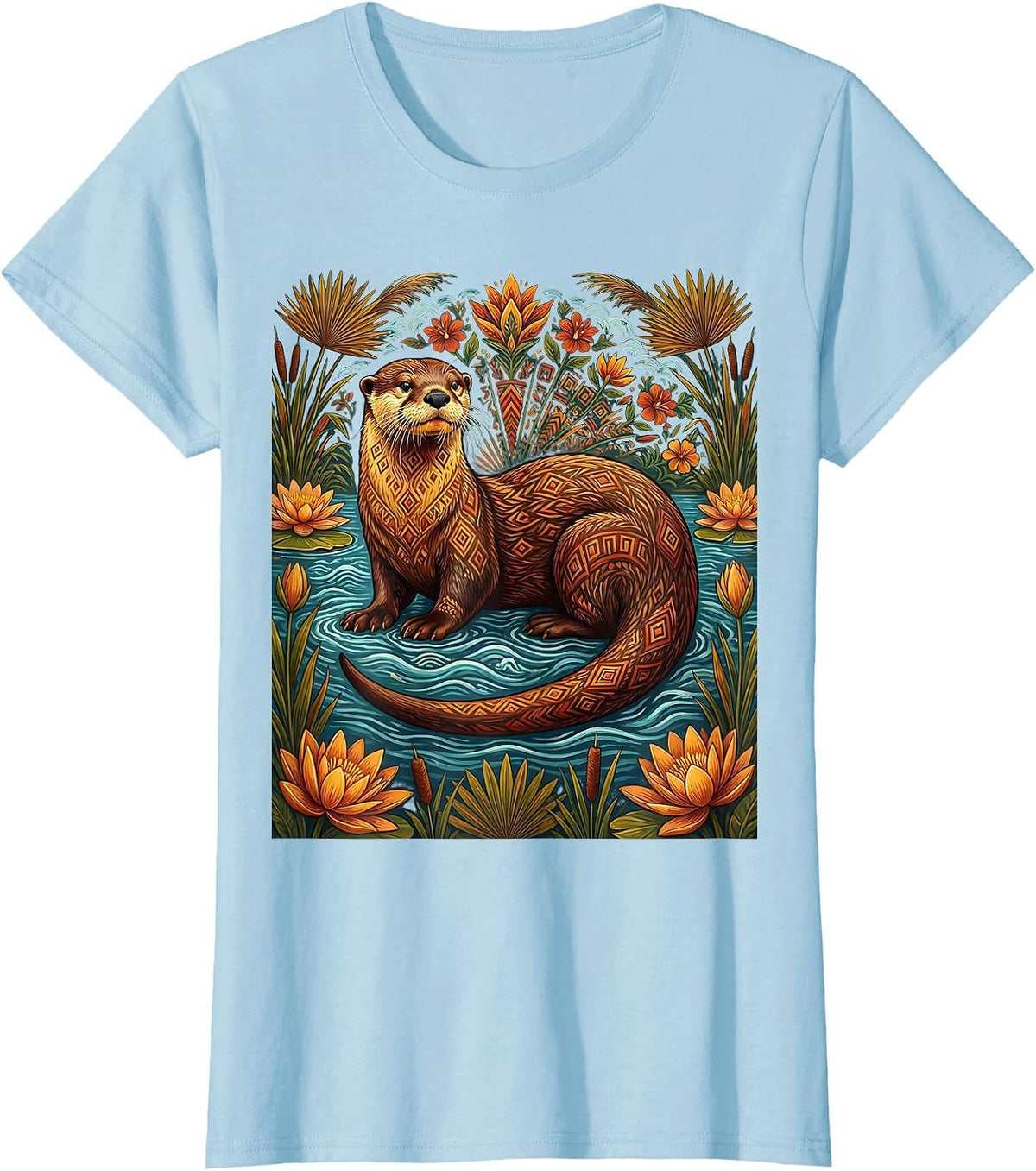 Women's Giant River Otter Swimming Venezuela Wildlife T-Shirt - Baby Blue
