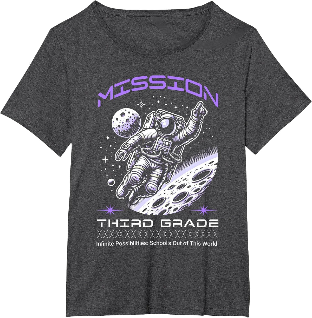 Third Grade Back to School Space Rocket Astronaut T-Shirt - Dark Heather Grey