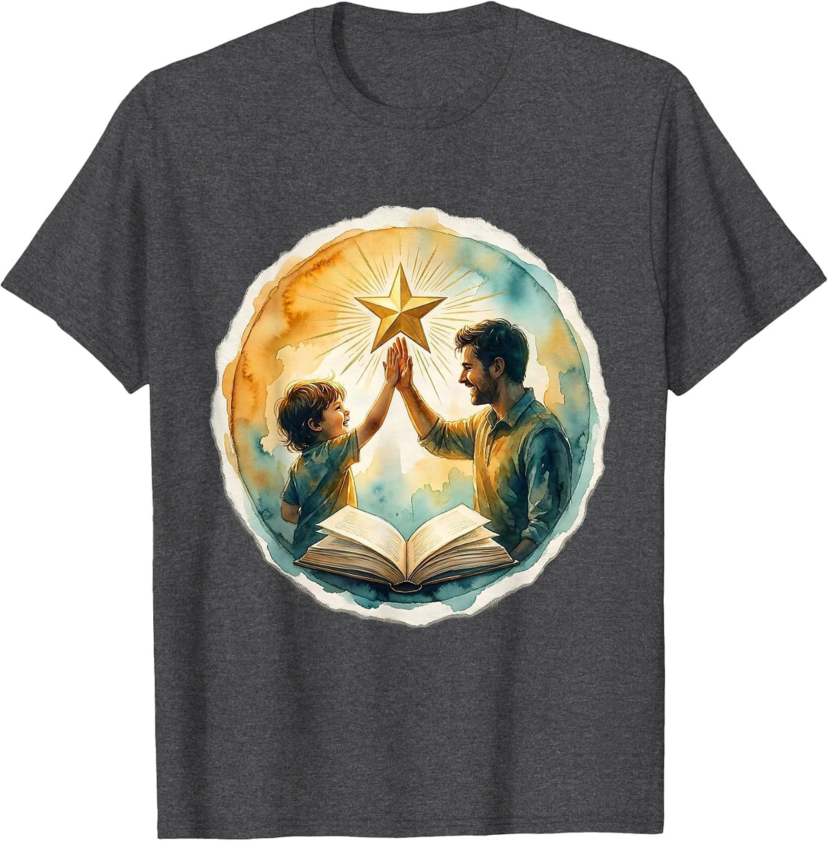 Special Education High Five Student Teacher Illustration T-Shirt - Dark Heather Grey