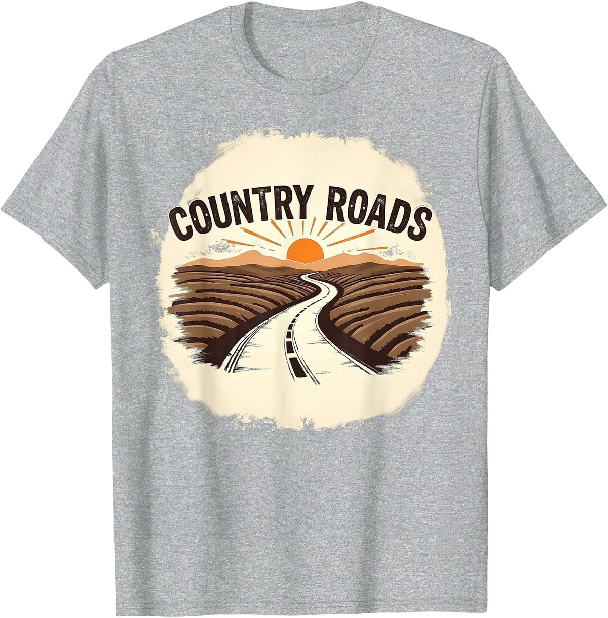 Country Roads Mens Rural Sunset Graphic T-Shirt - Heather Grey