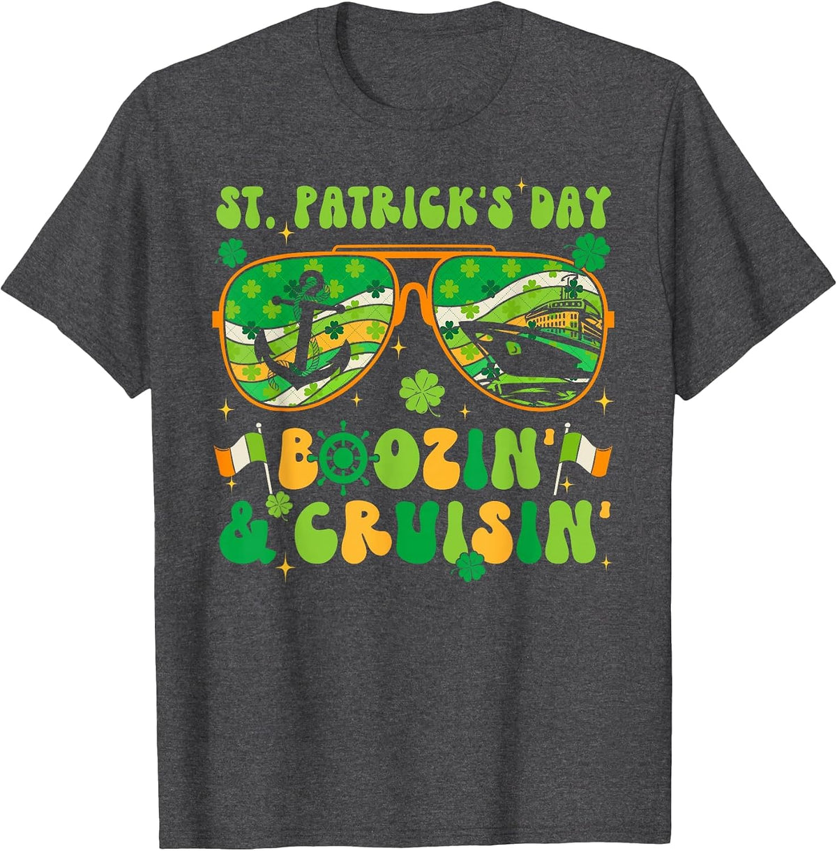 St Patricks Day Cruise Matching Cruising Boozing Drinking T-Shirt - Dark Heather Grey