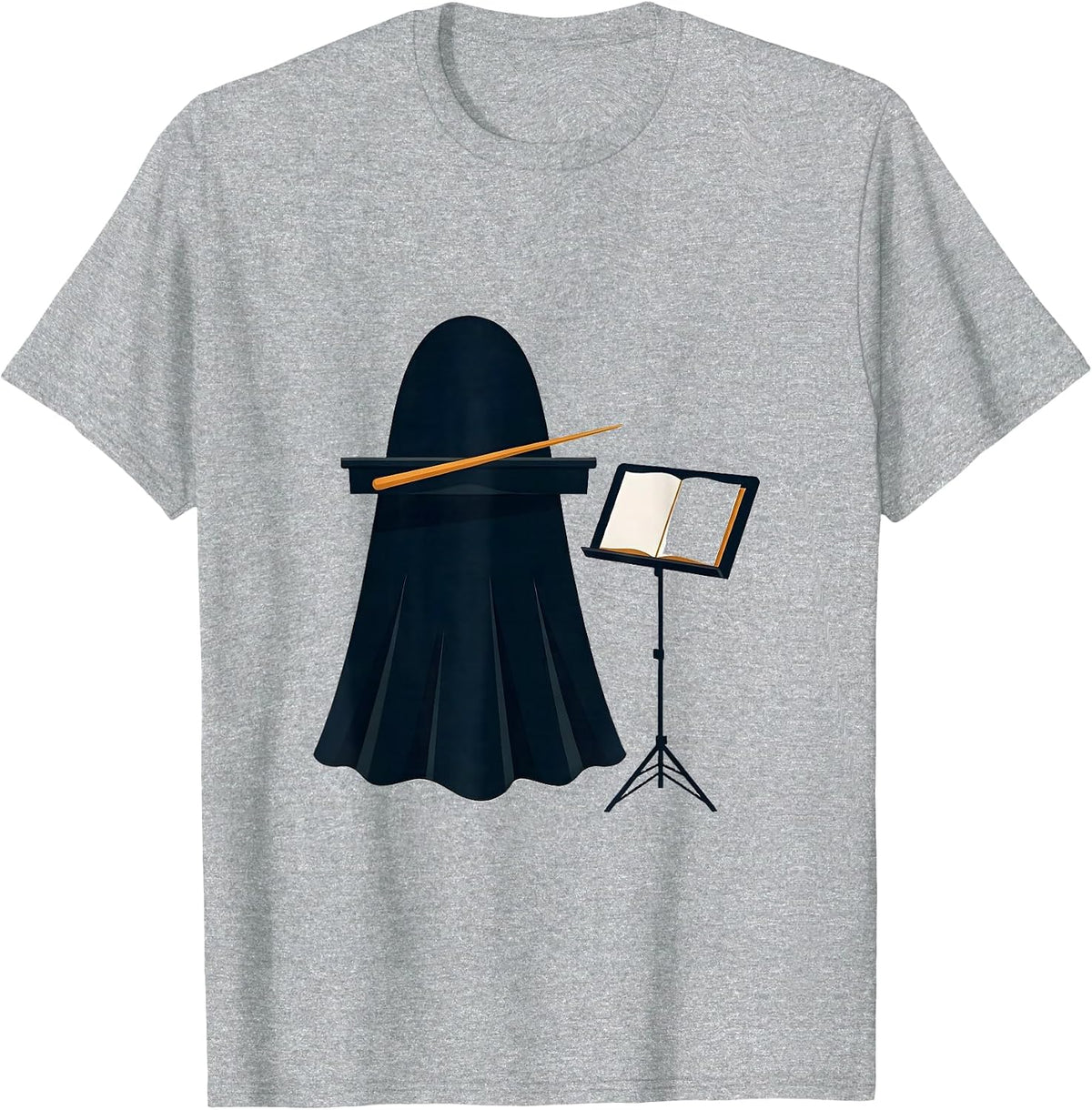 Men's Ghost Conductor Platform Editorial Halloween Music Teacher T-Shirt - Heather Grey