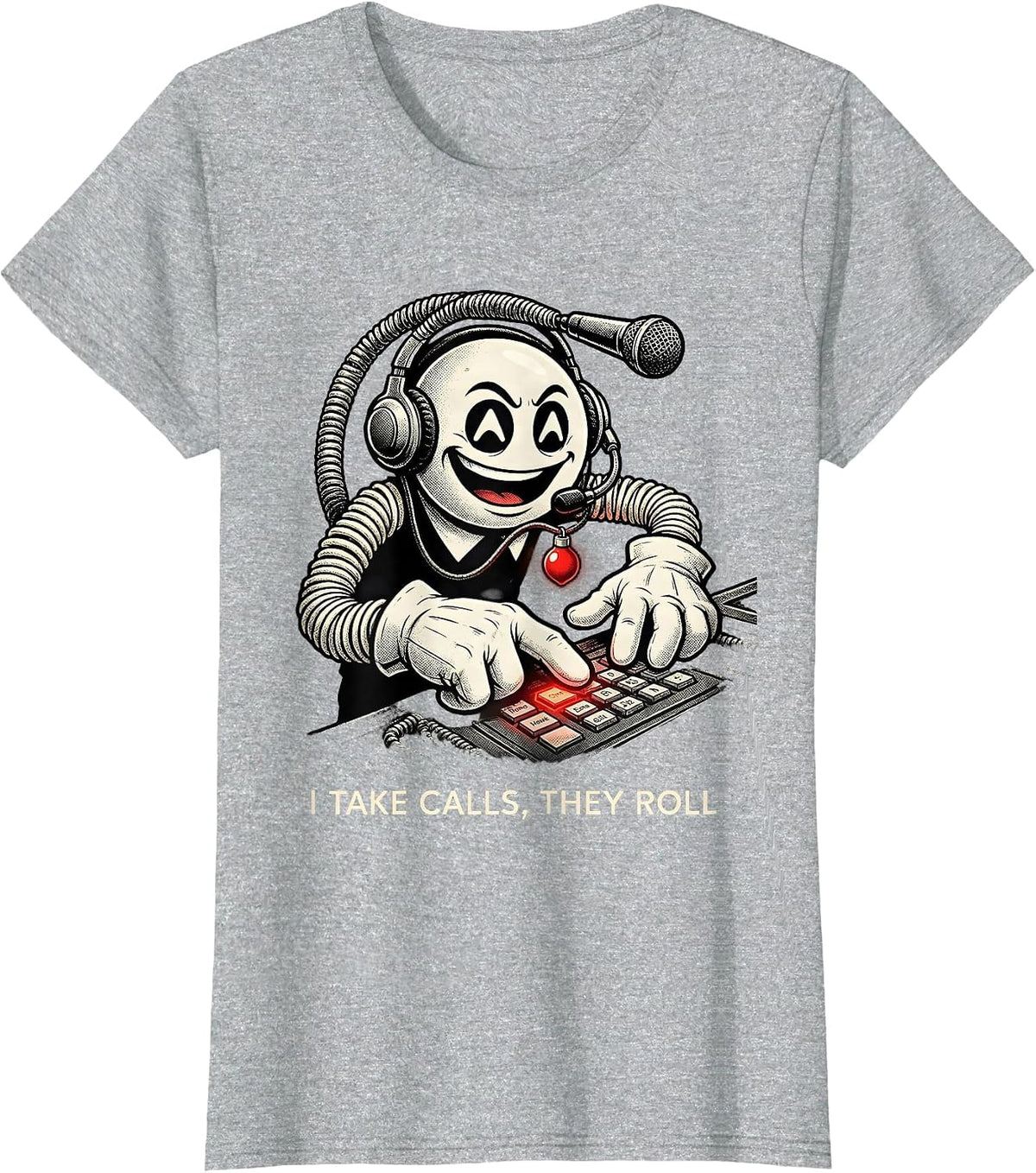 Women's I Take Calls, They Roll Retro Cartoon 911 Dispatcher T-Shirt - Heather Grey