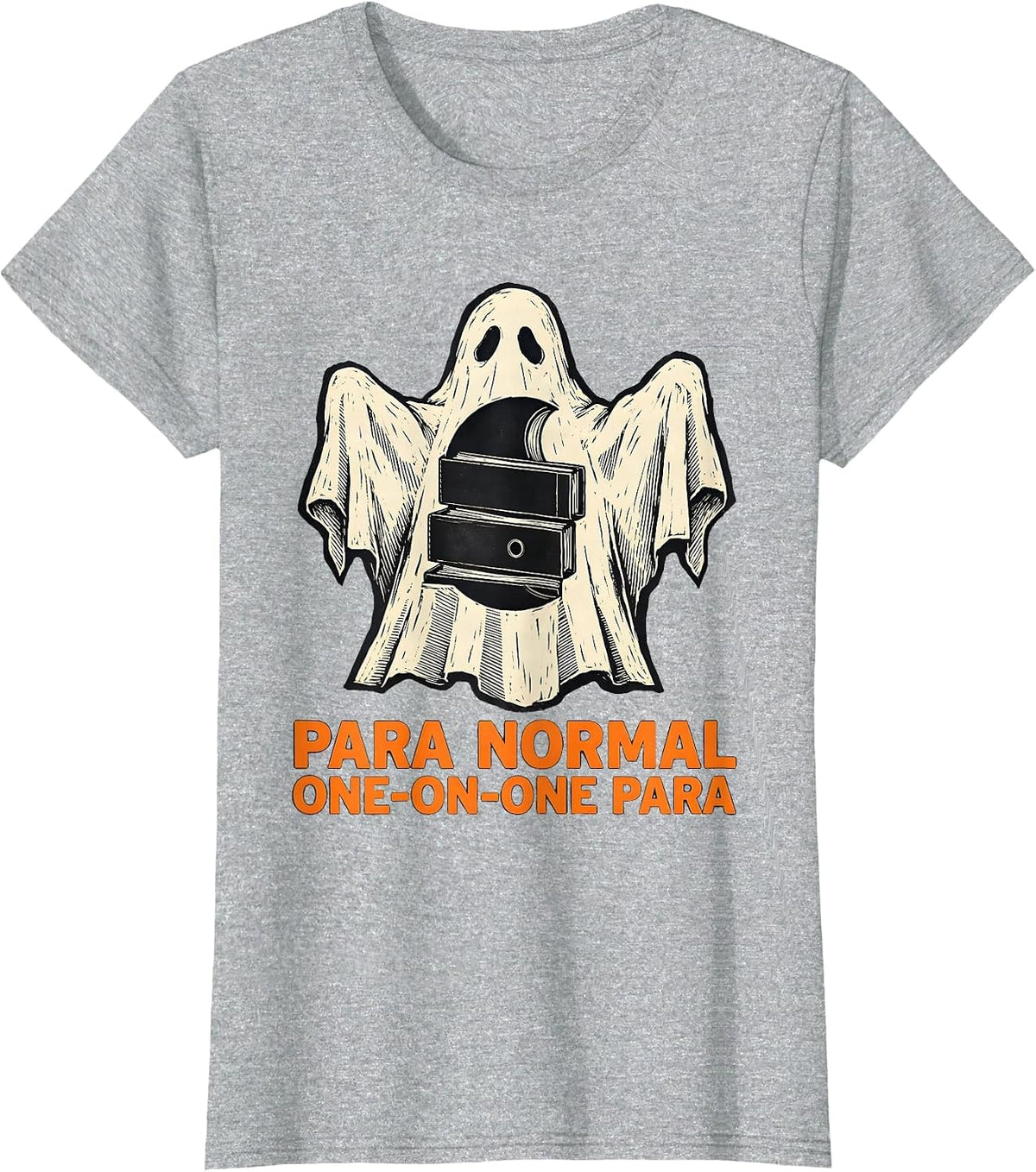 Women's Para Normal One-on-One Para Ghost Linocut Sped Teacher T-Shirt - Heather Grey