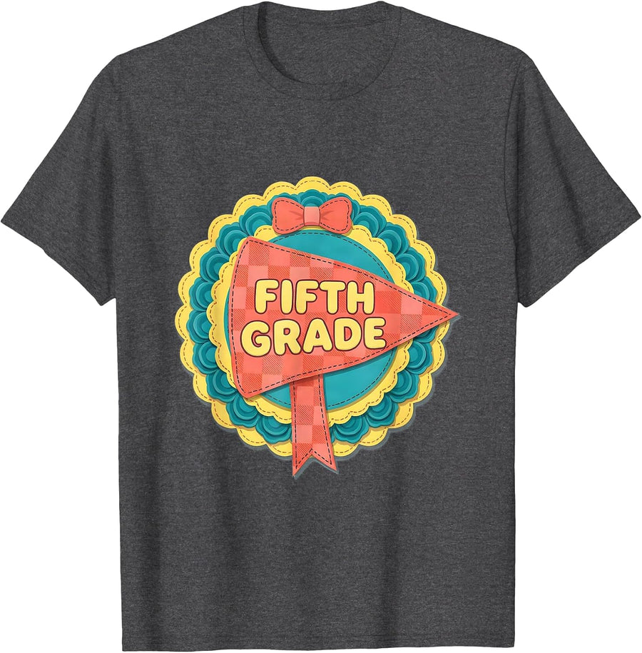 Men's Fifth Grade Cute Pennant Flag Back to School Girl T-Shirt - Dark Heather Grey
