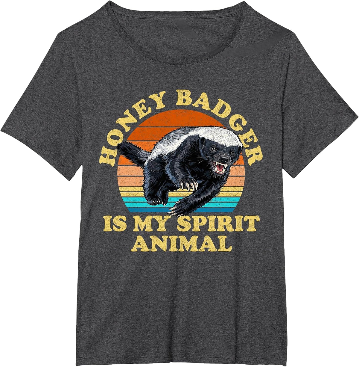 Honey Badger is My Spirit Animal Funny Retro Vintage Sunset T-Shirt - Dark Heather Grey