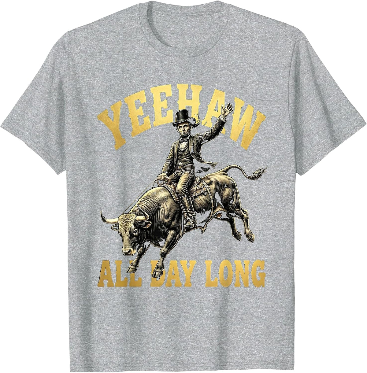 Men's Yeehaw All Day Long Country Western Design T-Shirt - Heather Grey