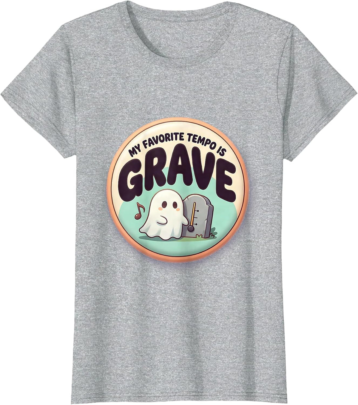 My Favorite Tempo Is Grave Cute Kawaii Ghost Music Teacher T-Shirt - Heather Grey