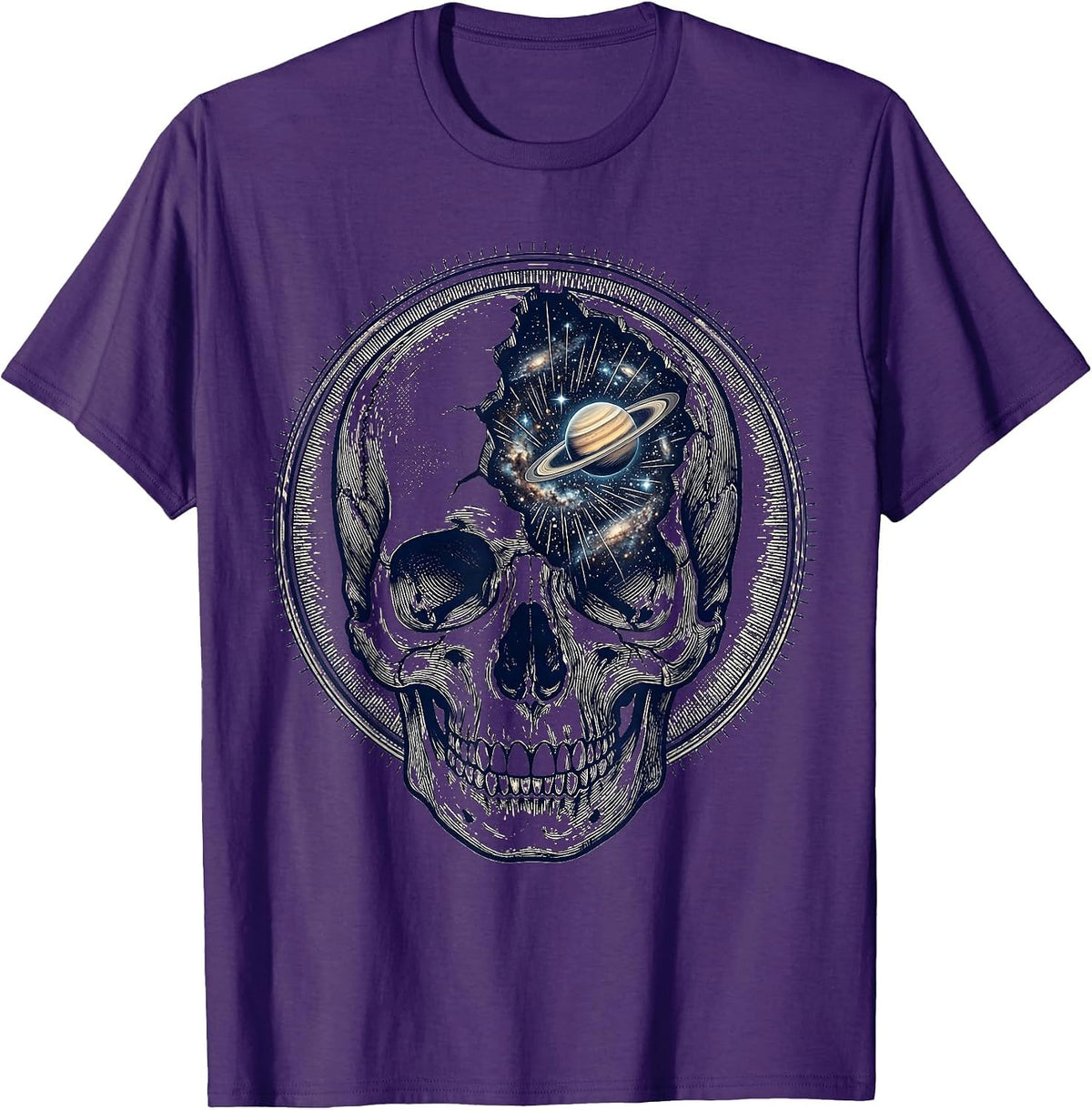 Men's Radiology Skull Universe Cosmic Brain Art T-Shirt - Purple