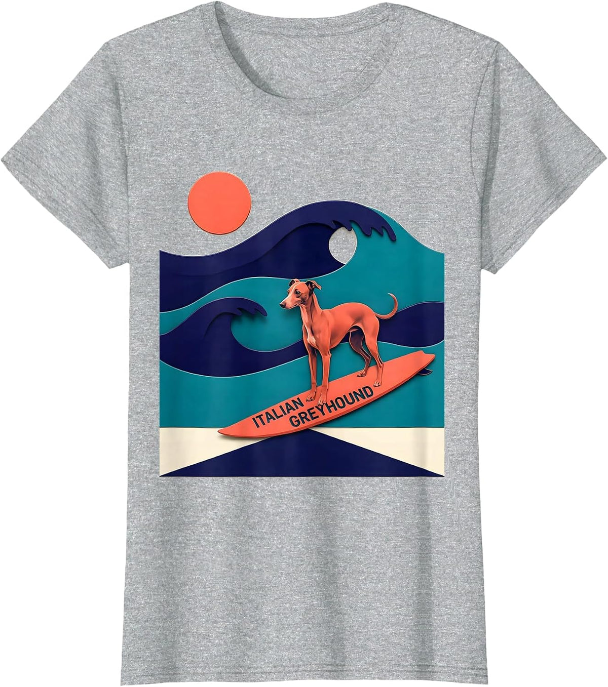 Women's Italian Greyhound Stencil Graphic Surf Dog Breed Humor T-Shirt - Heather Grey