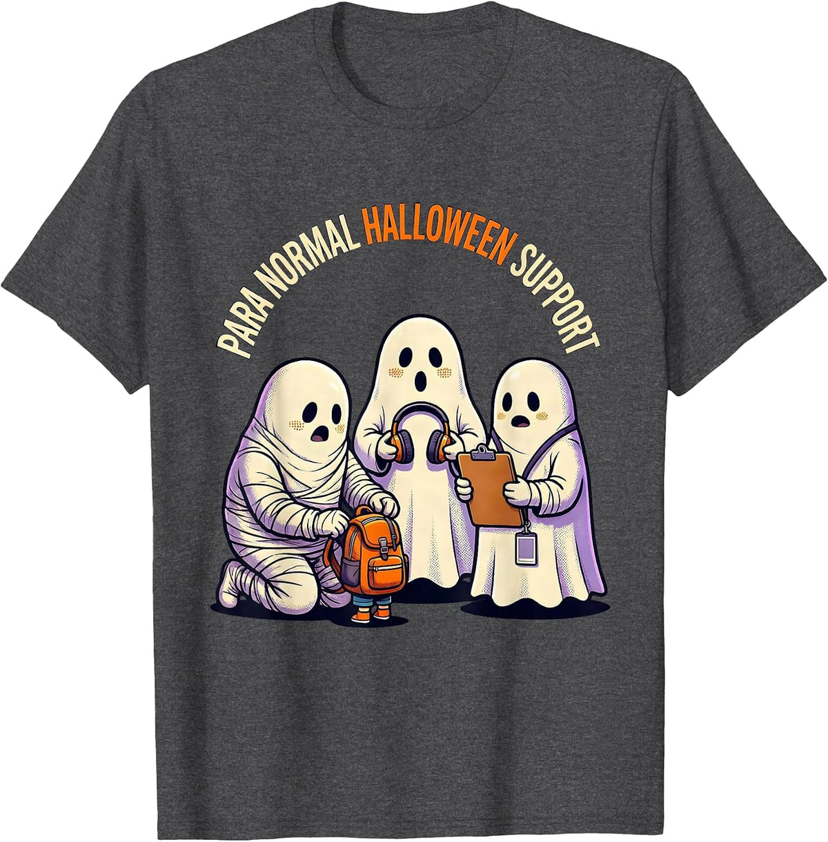 Para Normal Halloween Support Cartoon Para Teacher Aide T-Shirt - Dark Heather Grey
