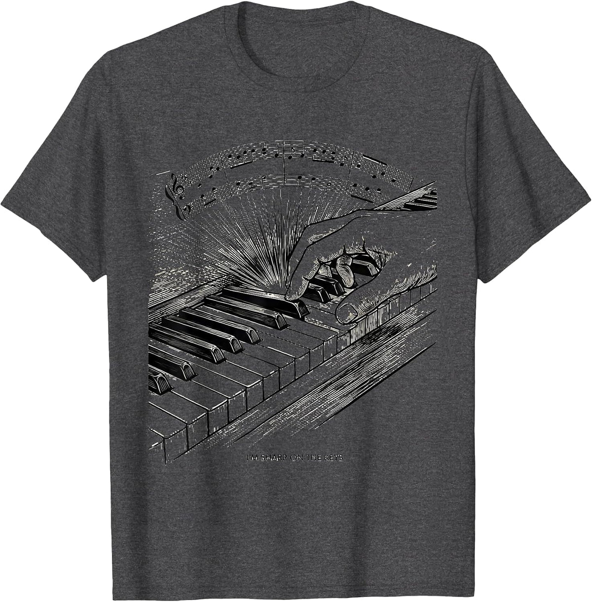 I'm Sharp On The Keys Funny Pianist Keyboard Player Humor T-Shirt - Dark Heather Grey