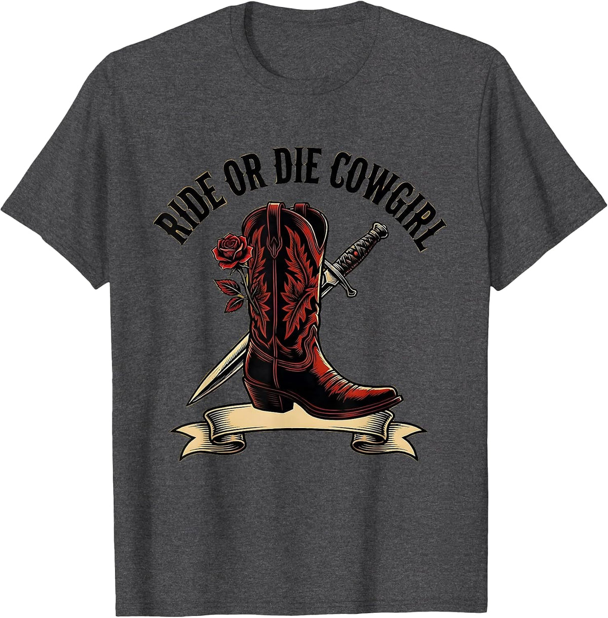 Ride or Die Cowgirl Western Design T-Shirt - Dark Heather Grey