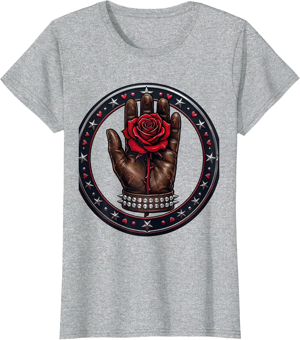Women's Cowboy Glove Red Rose Western Illustration T-Shirt - Heather Grey