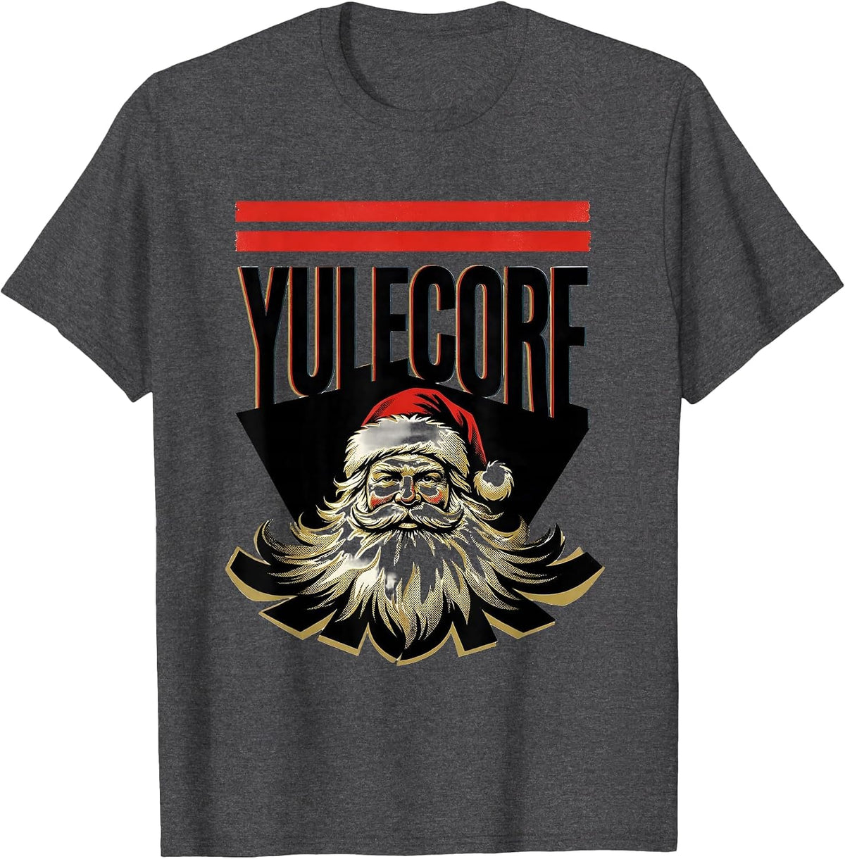 Men's Yulecore Funny Heavy Metal Santa Rock On Christmas Parody T-Shirt - Dark Heather Grey
