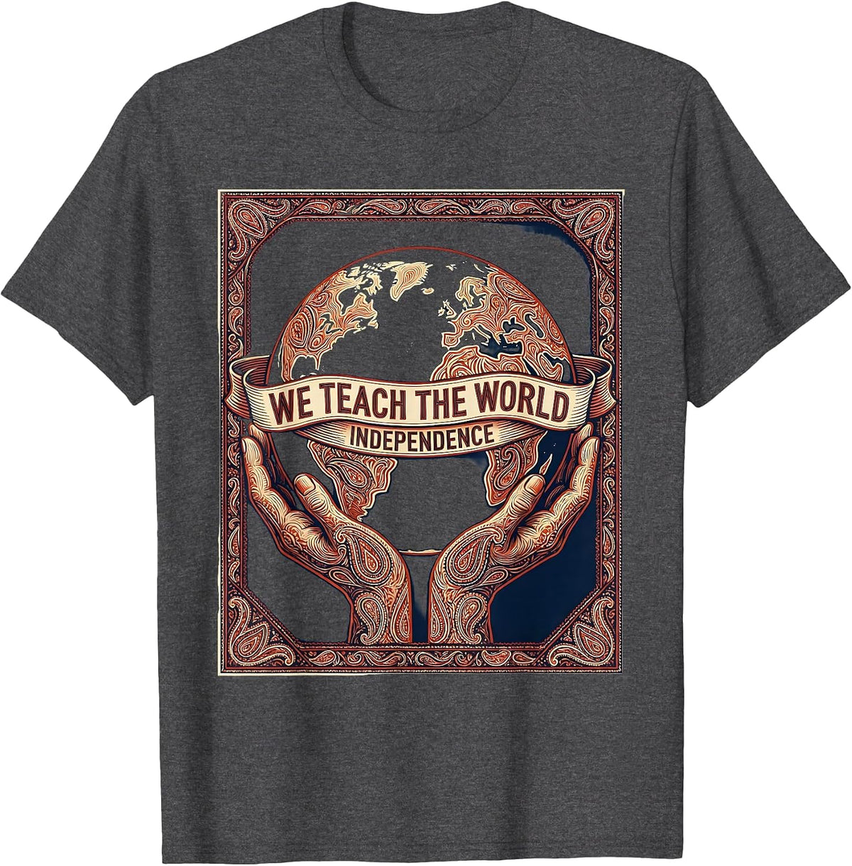 Men's We Teach The World Independence OT Design T-Shirt - Dark Heather Grey