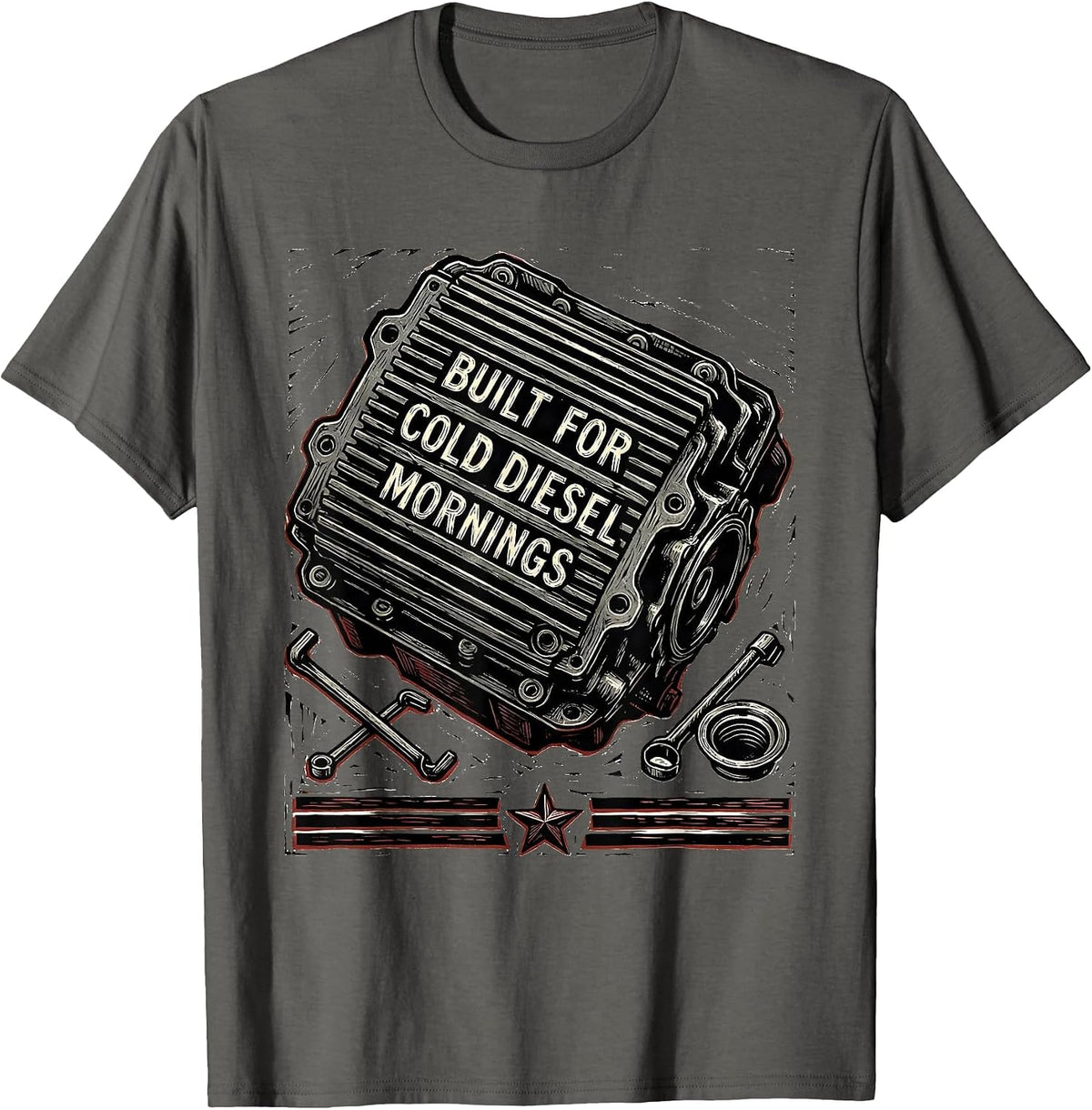 Built For Cold Diesel Mornings Patriotic Oilfield Worker T-Shirt - Asphalt Grey