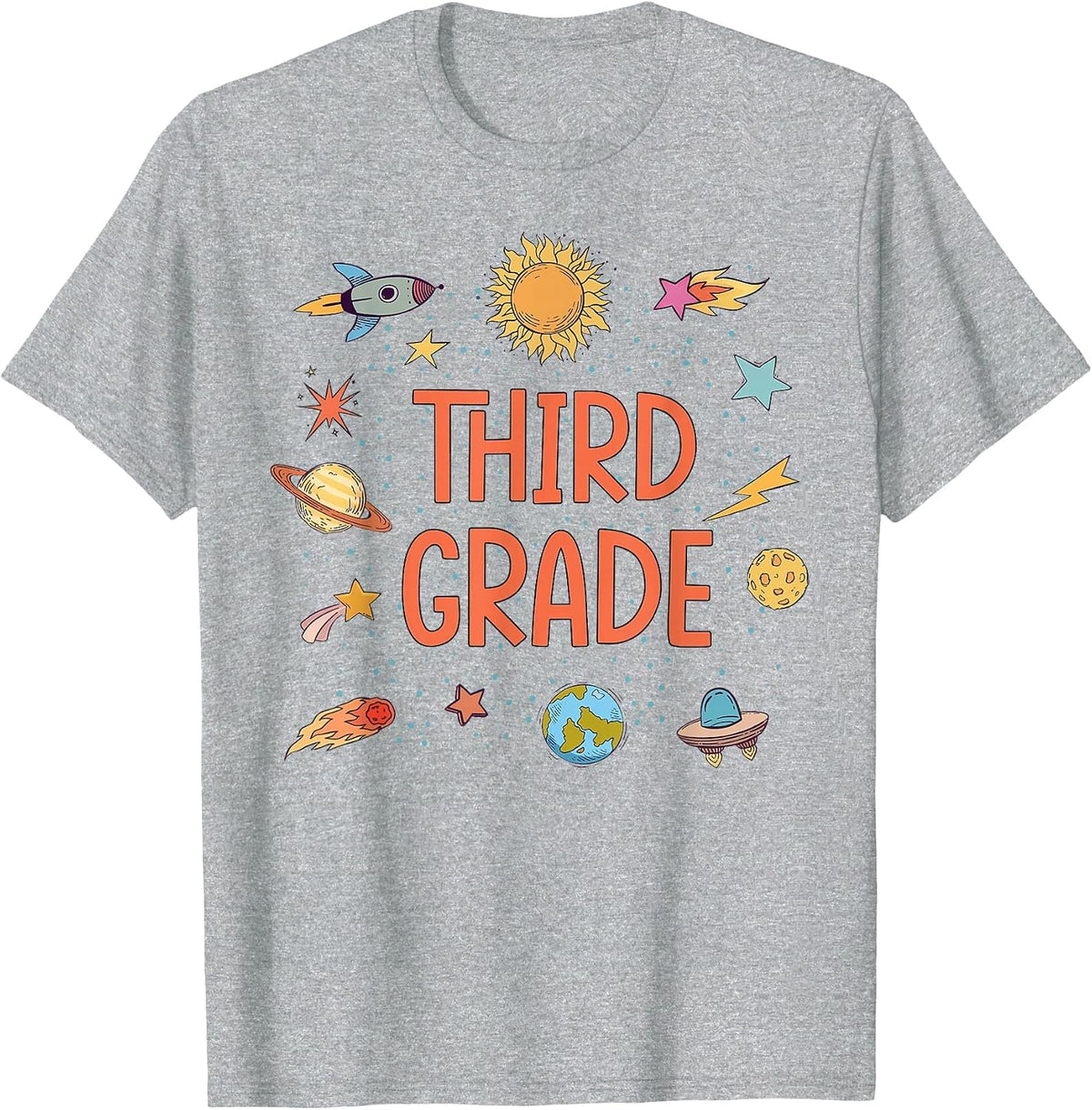 Third Grade Rocket Blast Off Outer Space Teacher T-Shirt - Heather Grey