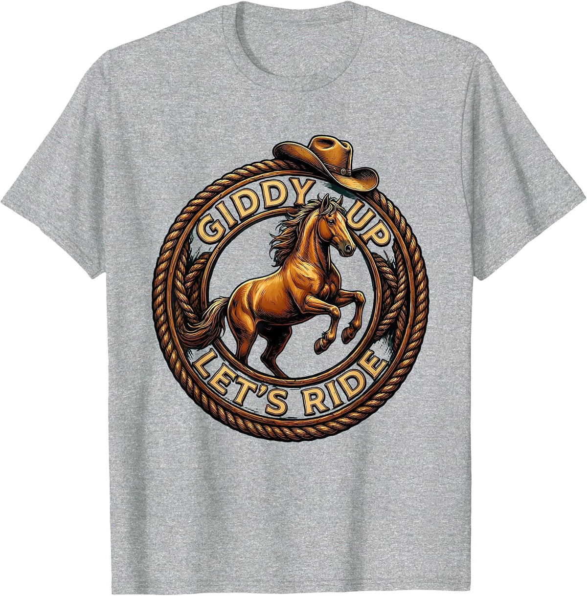 Men's Giddy Up Let's Ride Cowboy Western Design T-Shirt - Heather Grey
