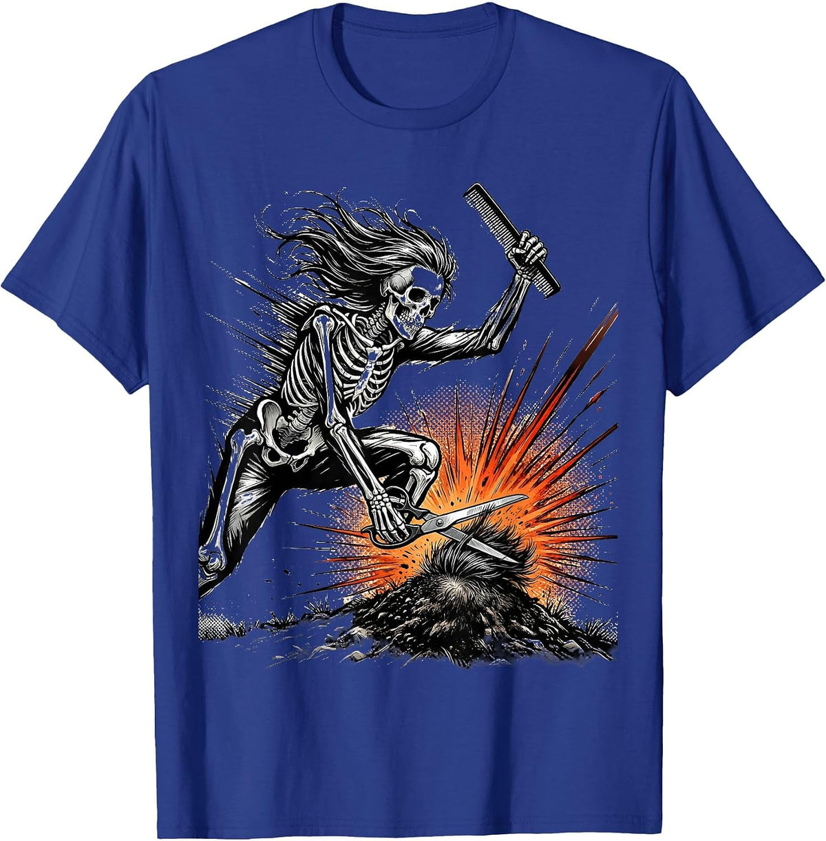 Skeleton Hairstylist Dynamic Haircut Halloween Humor T-Shirt - Royal Blue