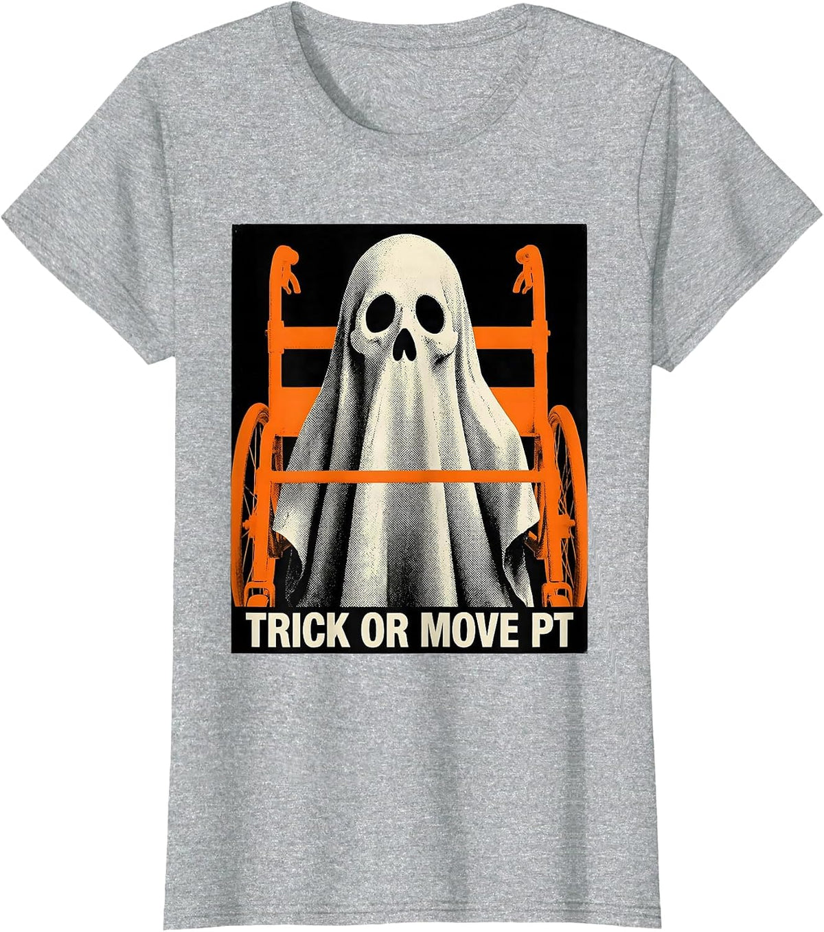 Women's Trick Or Move PT Funny Physical Therapy Ghost Halloween T-Shirt - Heather Grey