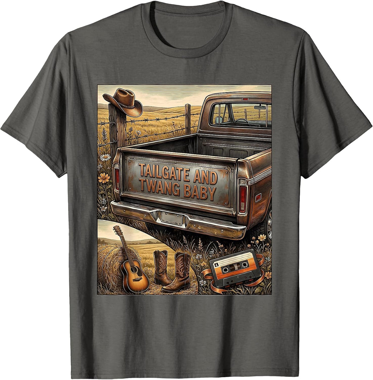 Tailgate And Twang Baby 90s Country Design T-Shirt - Asphalt Grey