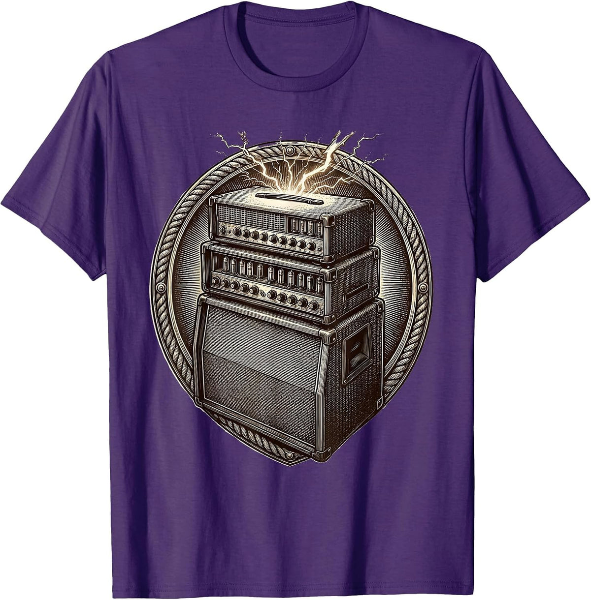 Vintage Stacked Amp Tower Rock Guitar Graphic T-Shirt - Purple