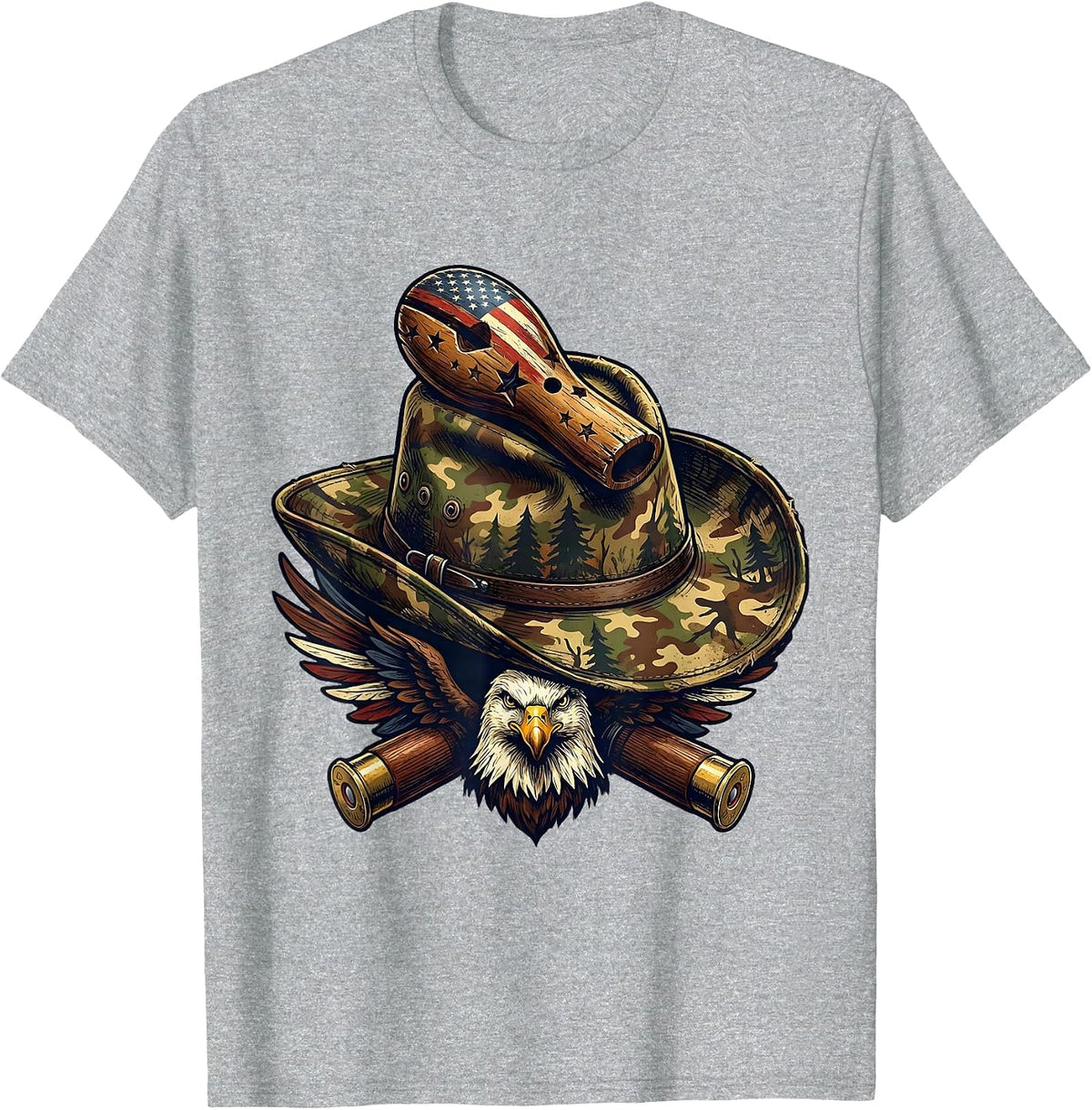 Men's Duck Call on Camo Hat Hunting Graphic T-Shirt - Heather Grey
