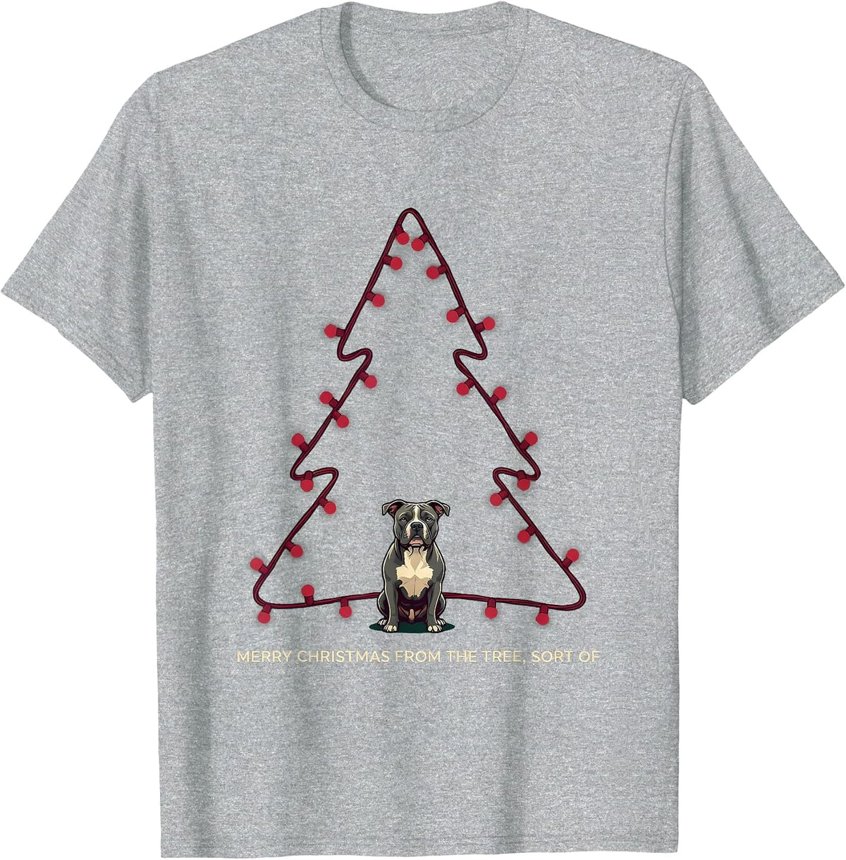 Men's Merry Christmas From The Tree, Sort Of Funny Pitbull Holiday T-Shirt - Heather Grey