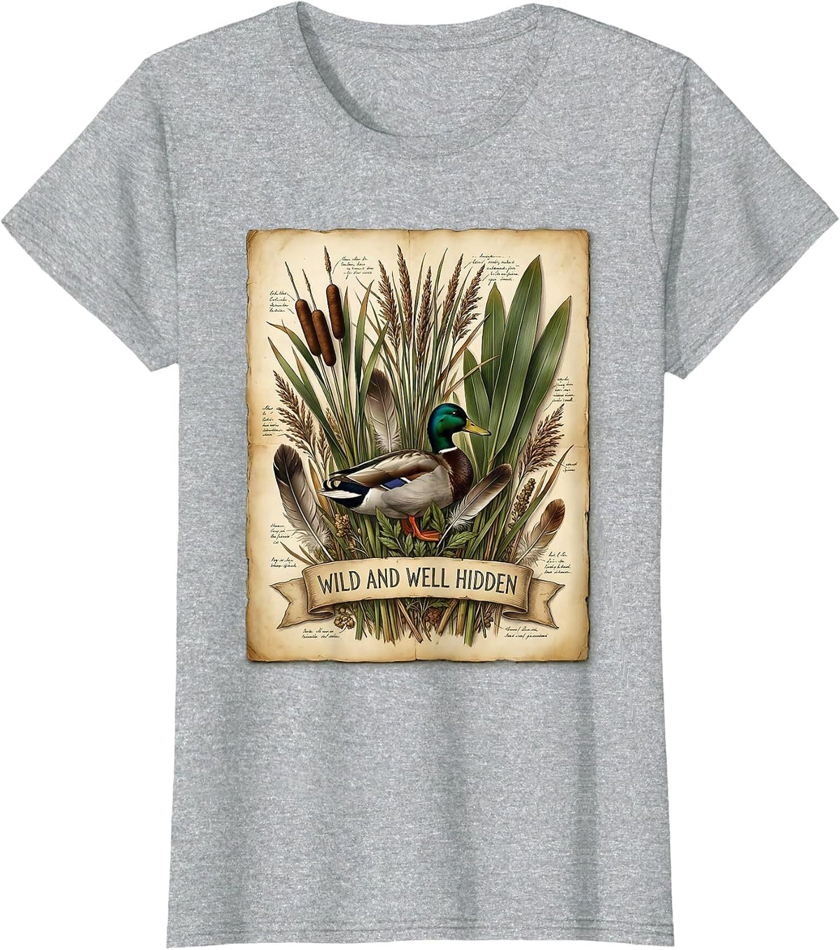 Duck Camo Wild and Well Hidden Hunting Design T-Shirt - Heather Grey