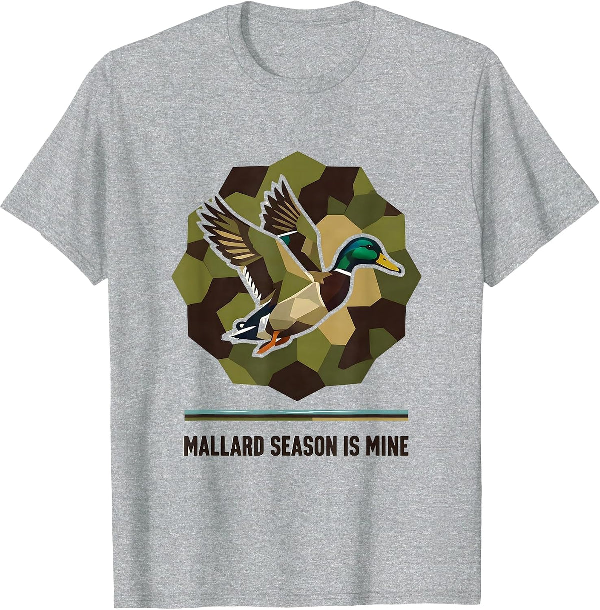 Men's Mallard Season Is Mine Geometric Camo Hunter Duck Hunting T-Shirt - Heather Grey