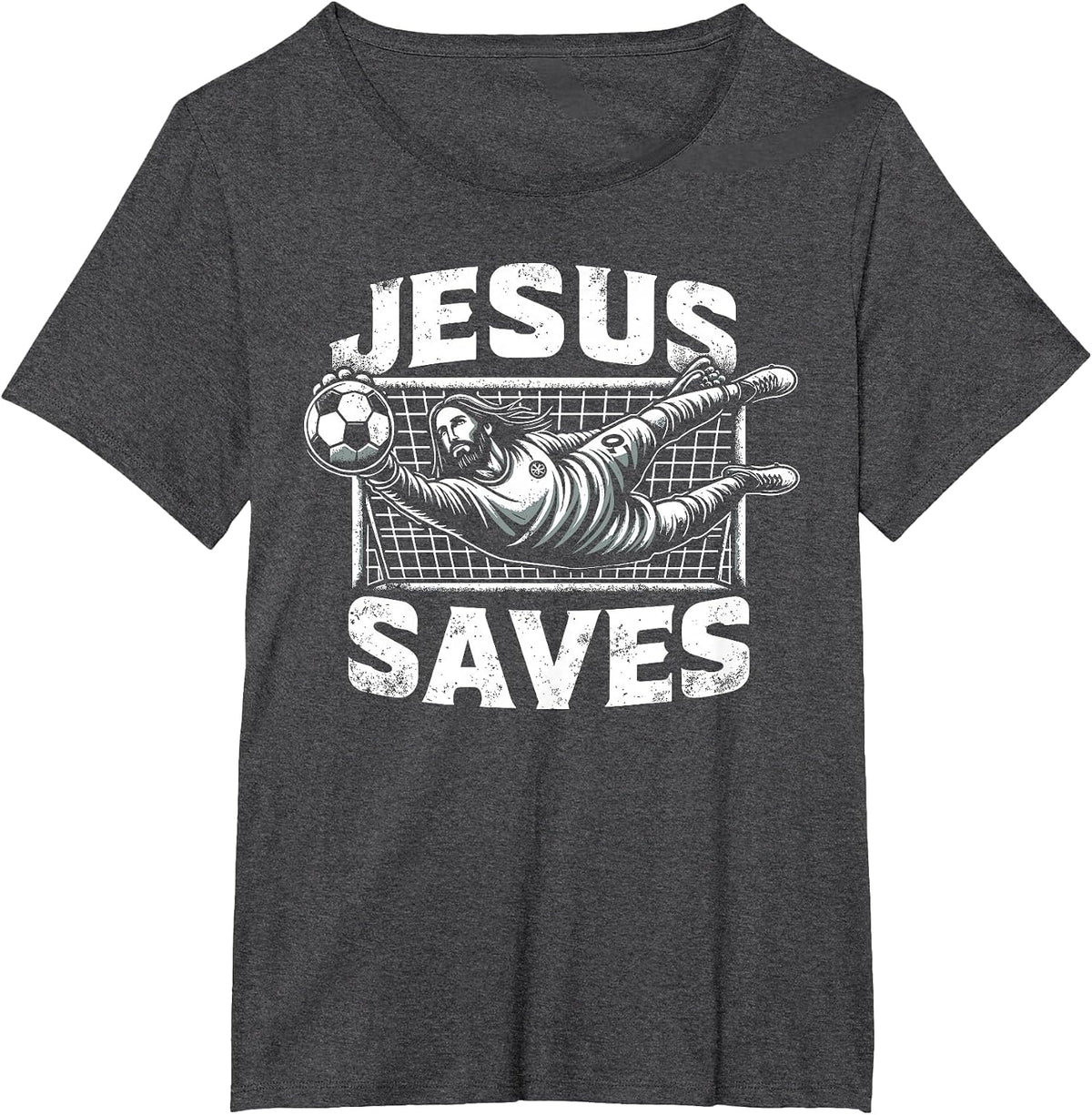 Vintage Jesus Rescues Football Goalkeeper T-Shirt - Dark Heather Grey