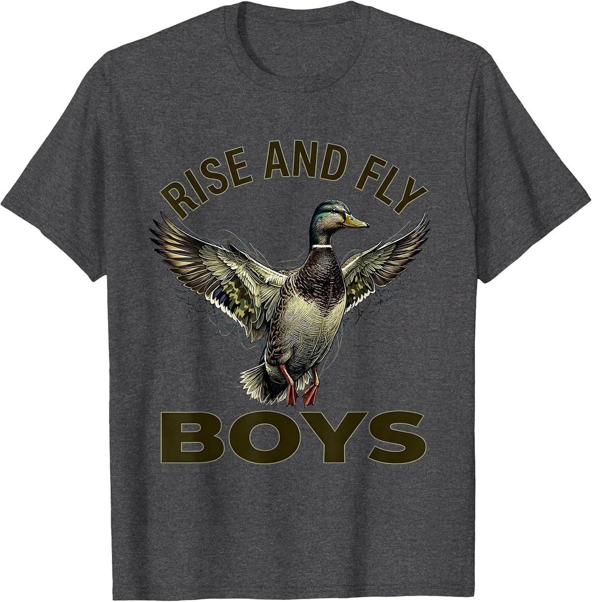 Rise and Fly Boys Duck Camo Hunting Design T-Shirt - Dark Heather Grey