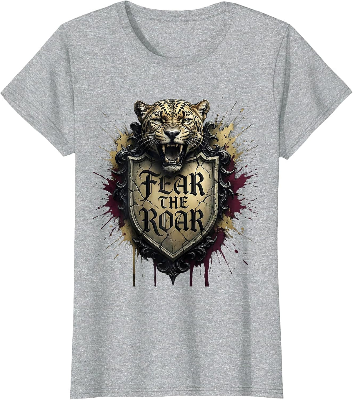 Women's Fear the Roar Panther Football Grunge Design T-Shirt - Heather Grey