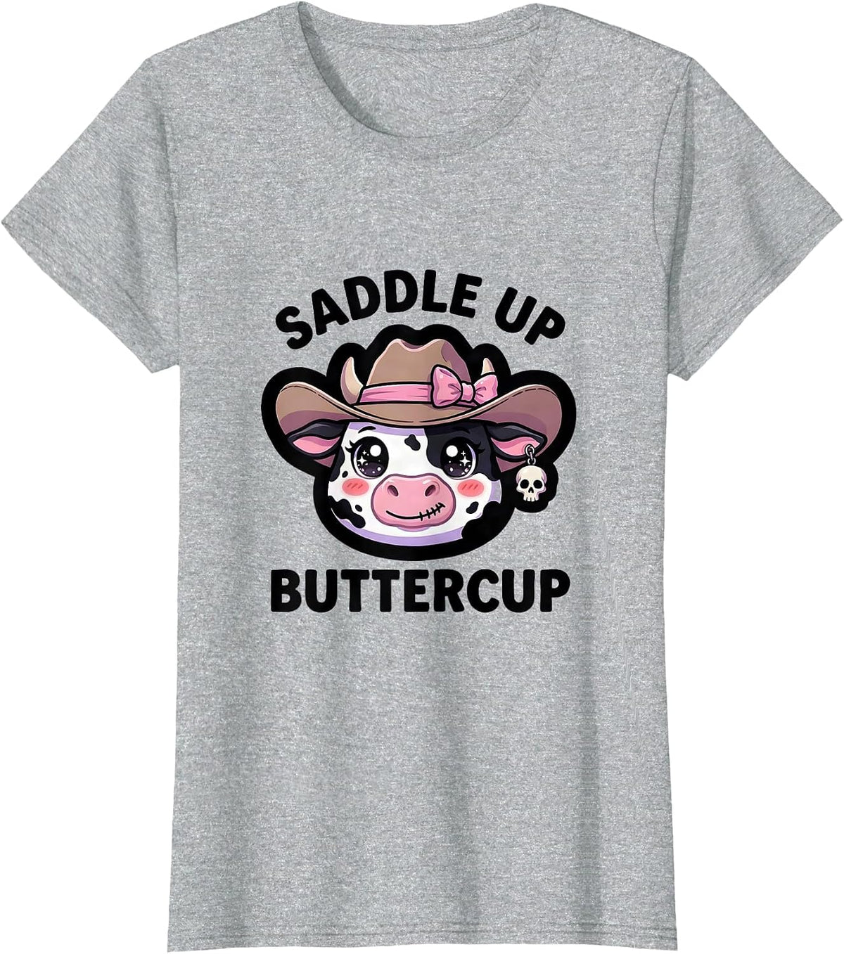 Saddle Up Buttercup Cowgirl Graphic Design T-Shirt - Heather Grey