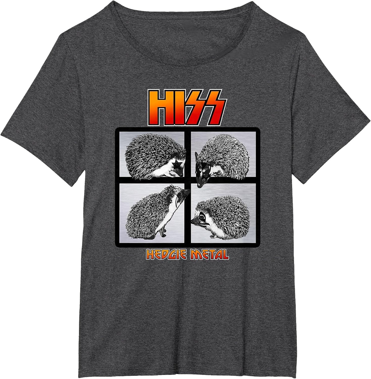 HISS - Hedgie Metal A Hedgehog Hard Rock Band Graphic Tee T-Shirt - Dark Heather Grey