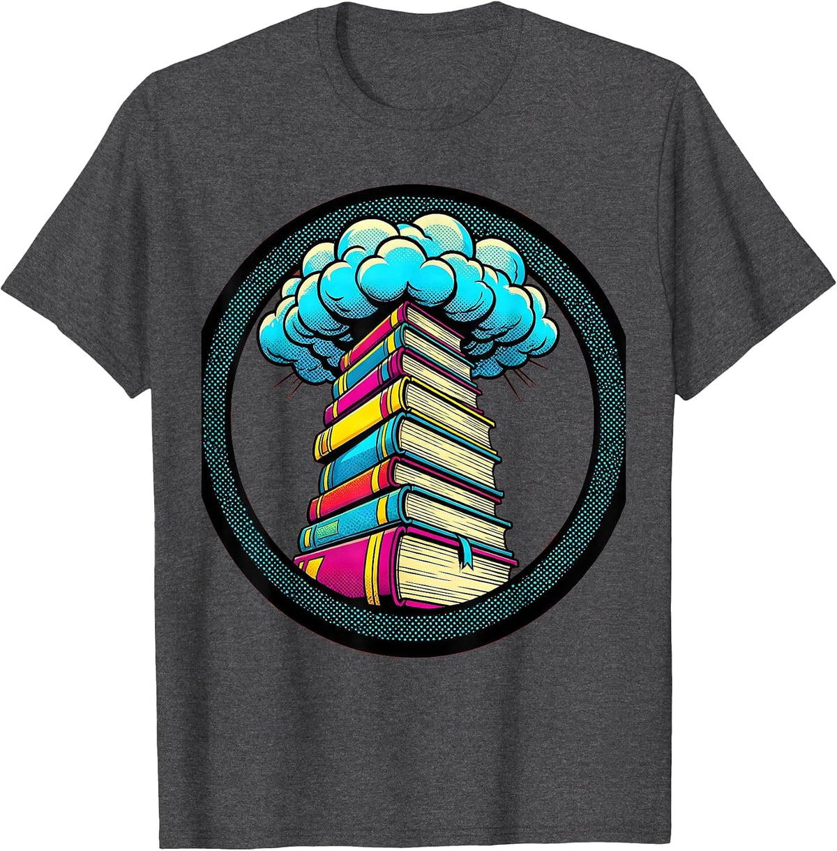 Neon Teacher Glowing Textbooks to the Clouds T-Shirt - Dark Heather Grey