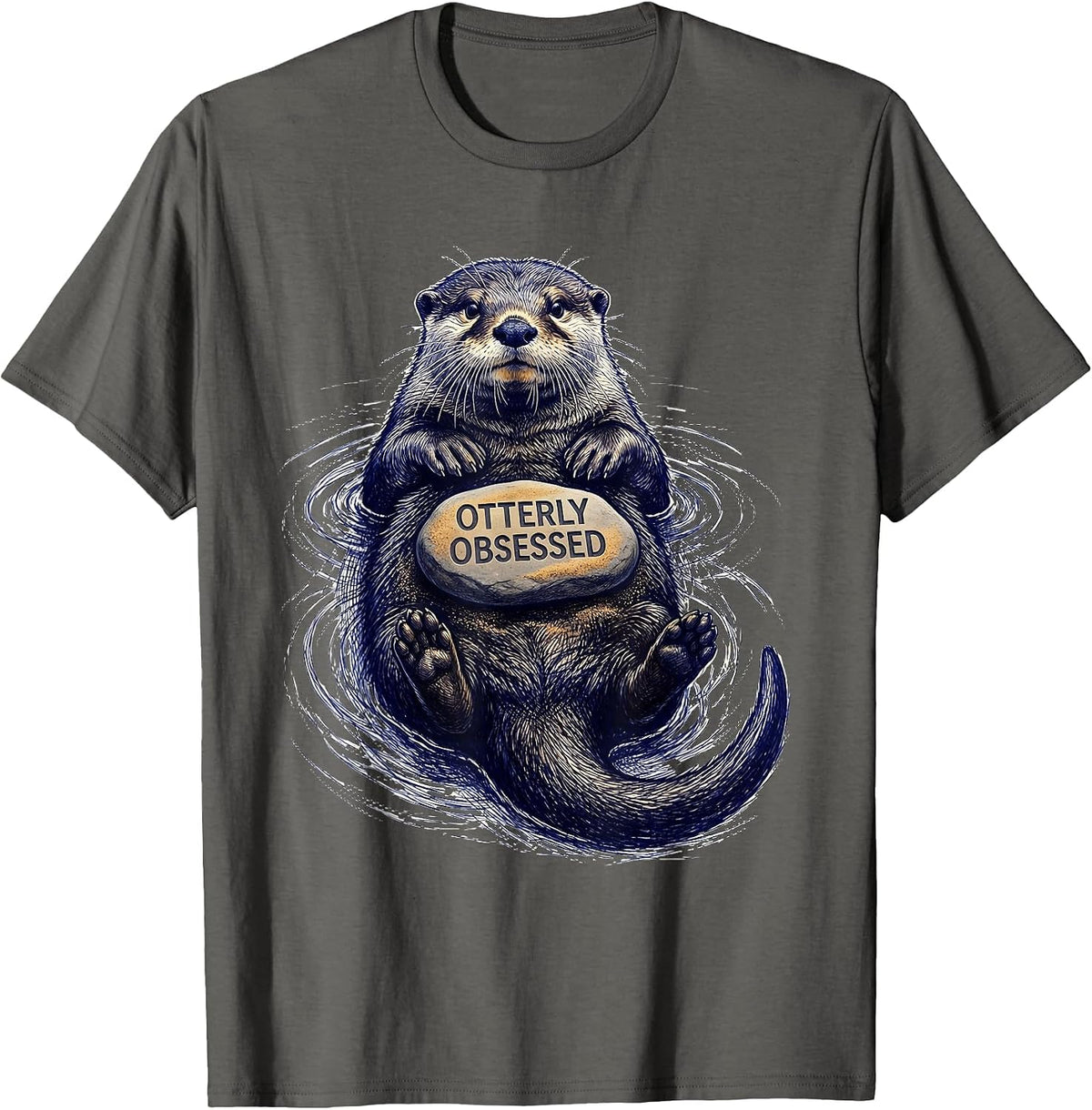 Men's Otterly Obsessed Cute Otter Graphic Design T-Shirt - Asphalt Grey