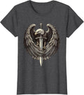 Women's Eagle Wings Dagger Metal Graphic Design T-Shirt - Dark Heather Grey