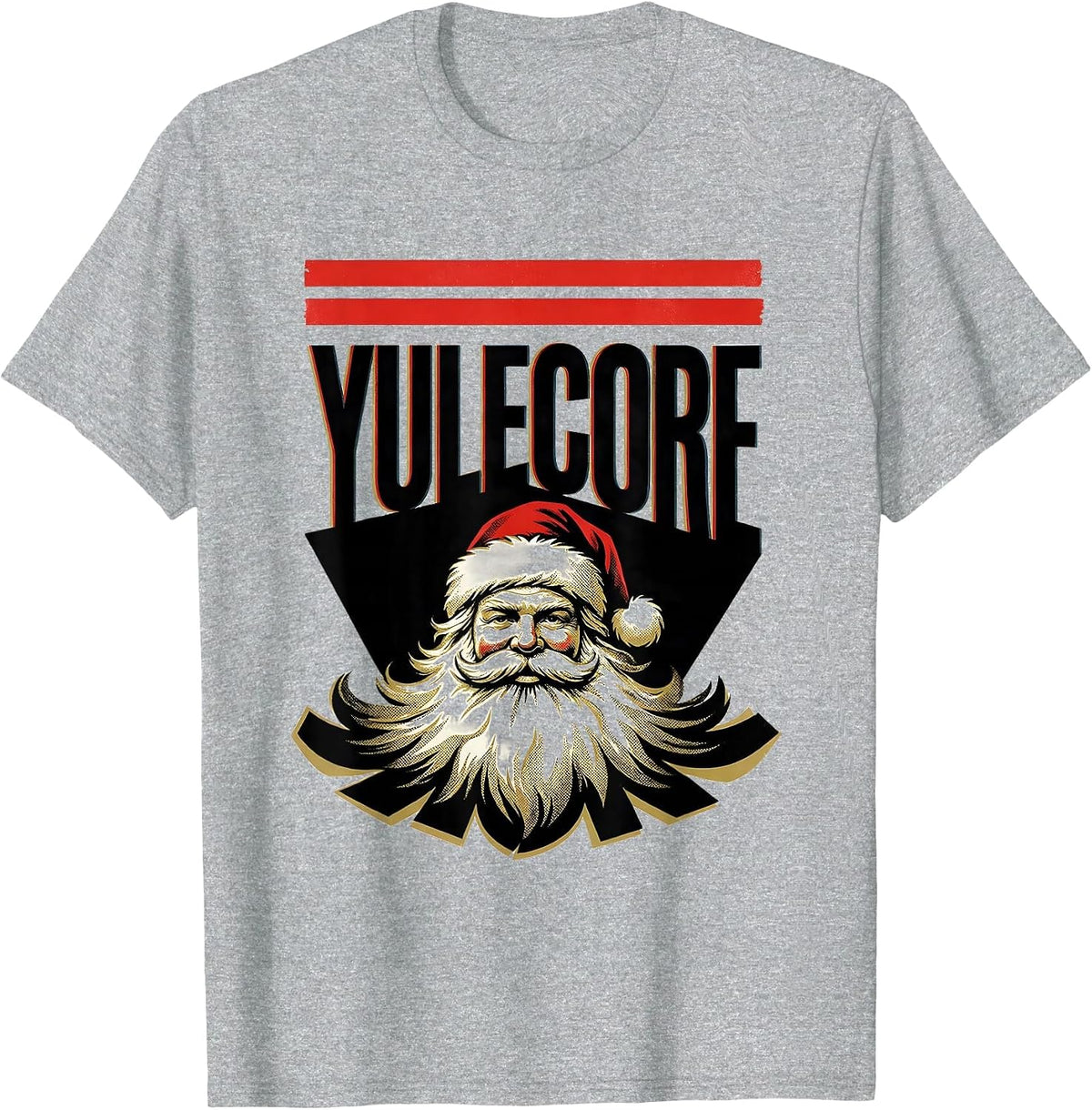 Men's Yulecore Funny Heavy Metal Santa Rock On Christmas Parody T-Shirt - Heather Grey