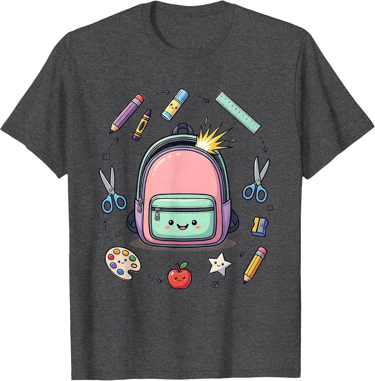 Third Grade Teacher Backpack School Supplies Graphic T-Shirt - Dark Heather Grey