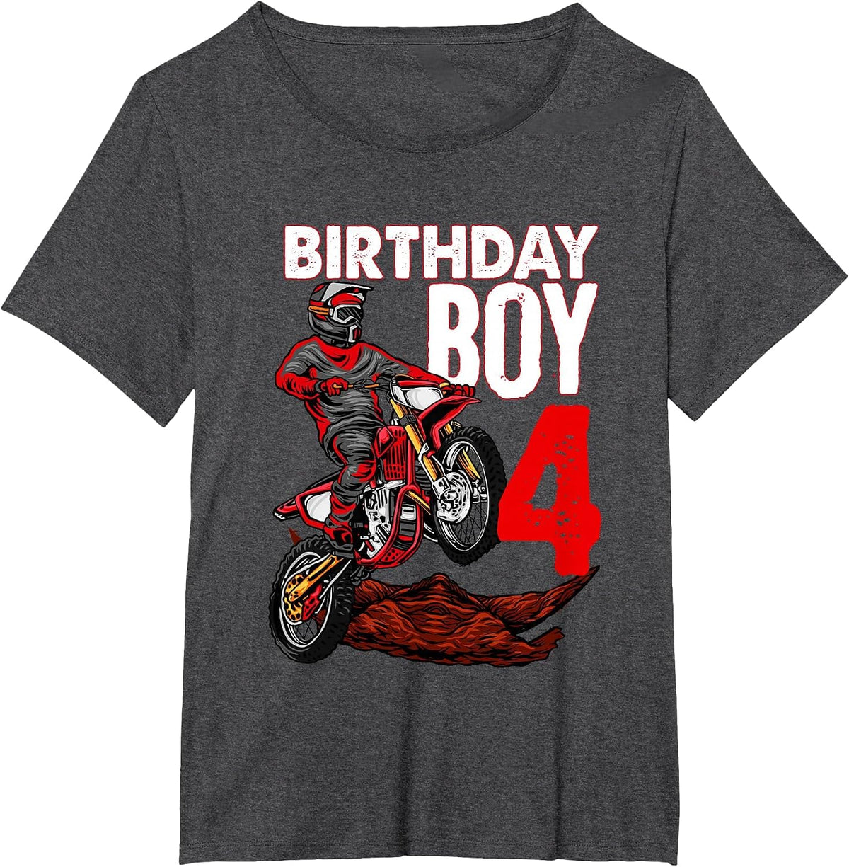Motocross Birthday Shirt Motorcycle Themed 4th Birthday T-Shirt - Dark Heather Grey