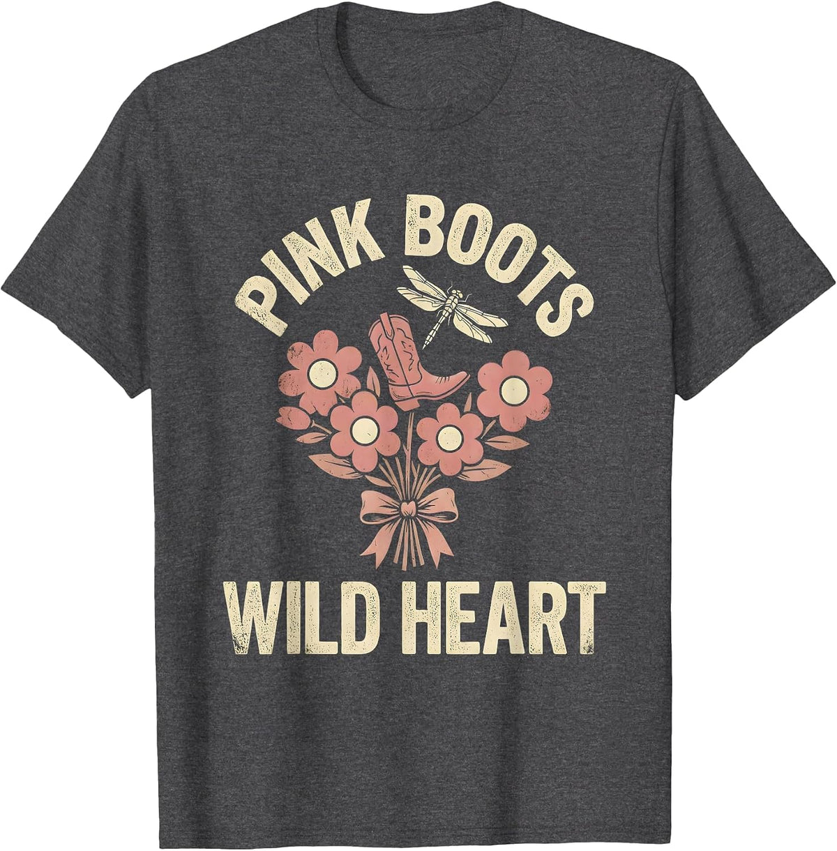 Men's Pink Boots Wild Heart Cowgirl Design T-Shirt - Dark Heather Grey