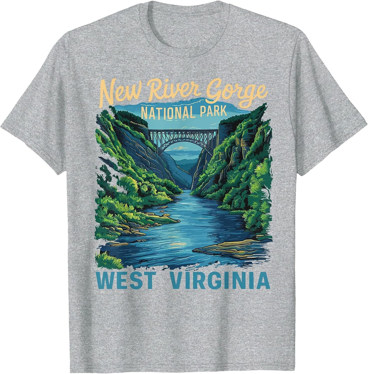 New River Gorge National Park Bridge Rafting Hiking Vintage T-Shirt - Heather Grey