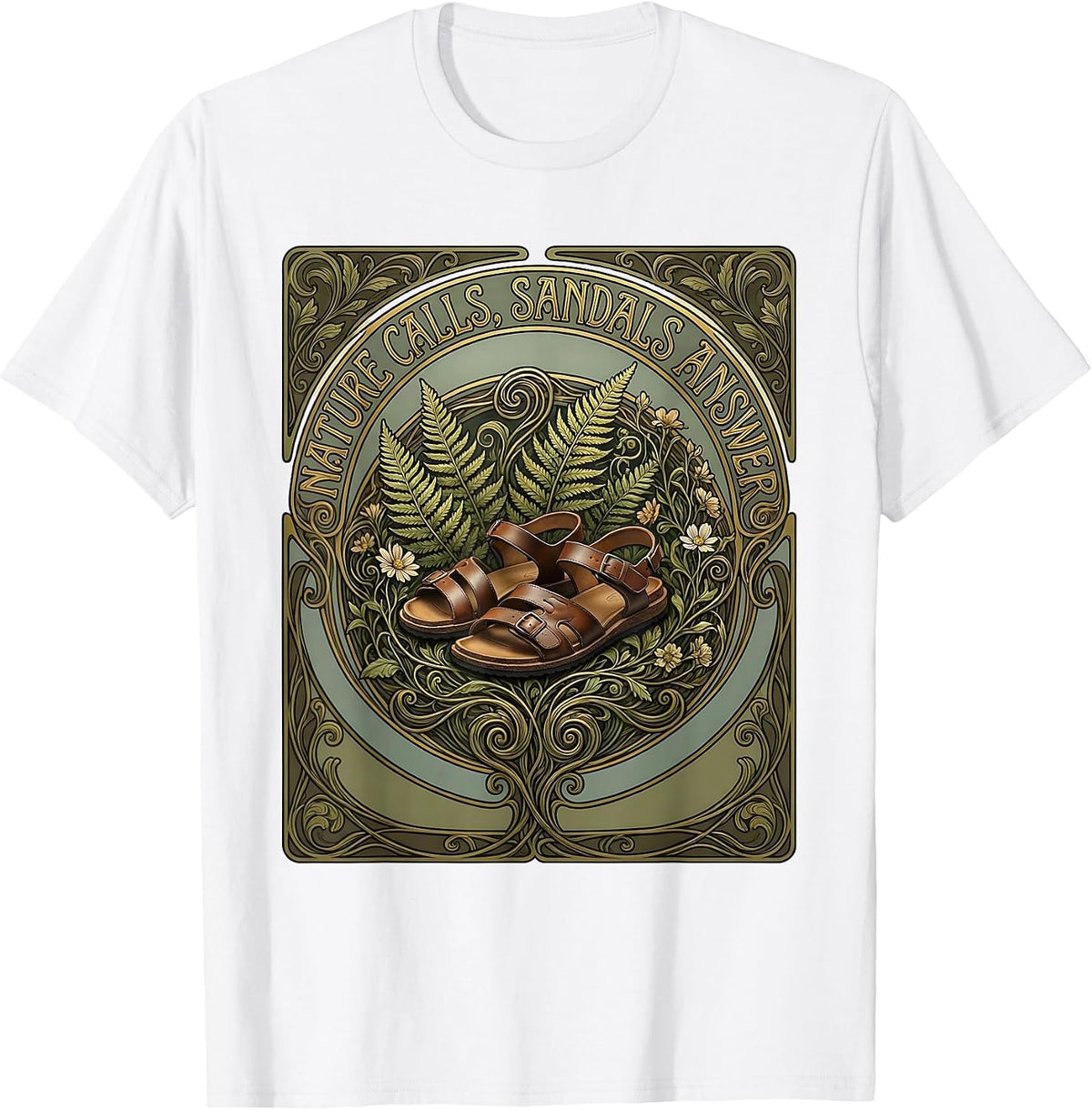 Men's Nature Calls Sandals Answer Outdoor Adventure Design T-Shirt - White