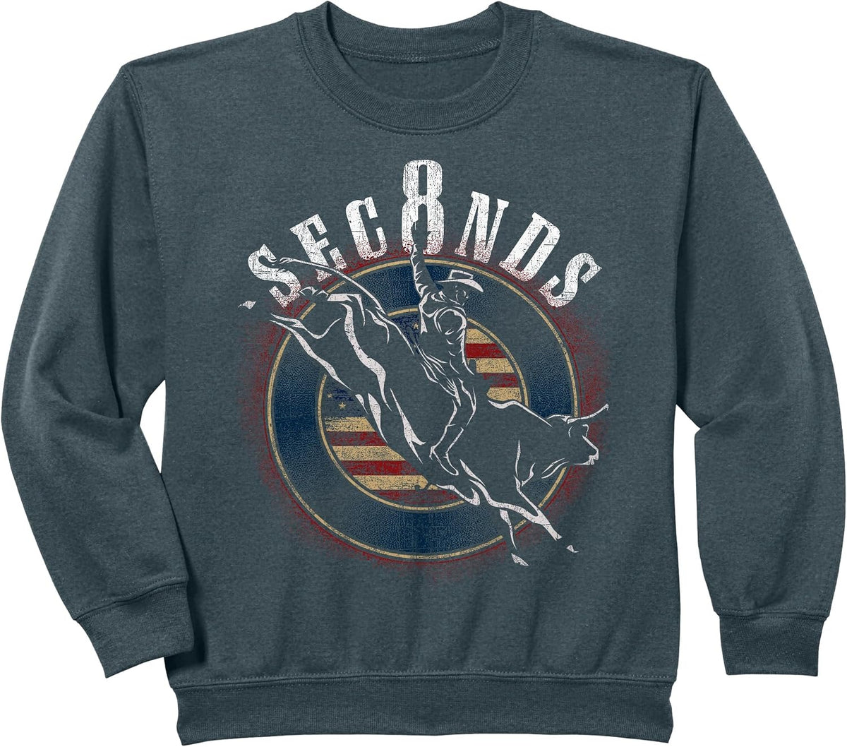 Cowboy Bull Riding Eight Seconds Rider USA Flag Sweatshirt - Dark Heather Grey