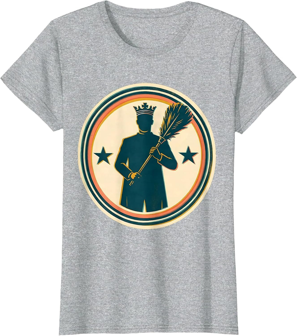 Women's Crowned Duster Badge Screenprint Vintage Sarcastic Humor T-Shirt - Heather Grey
