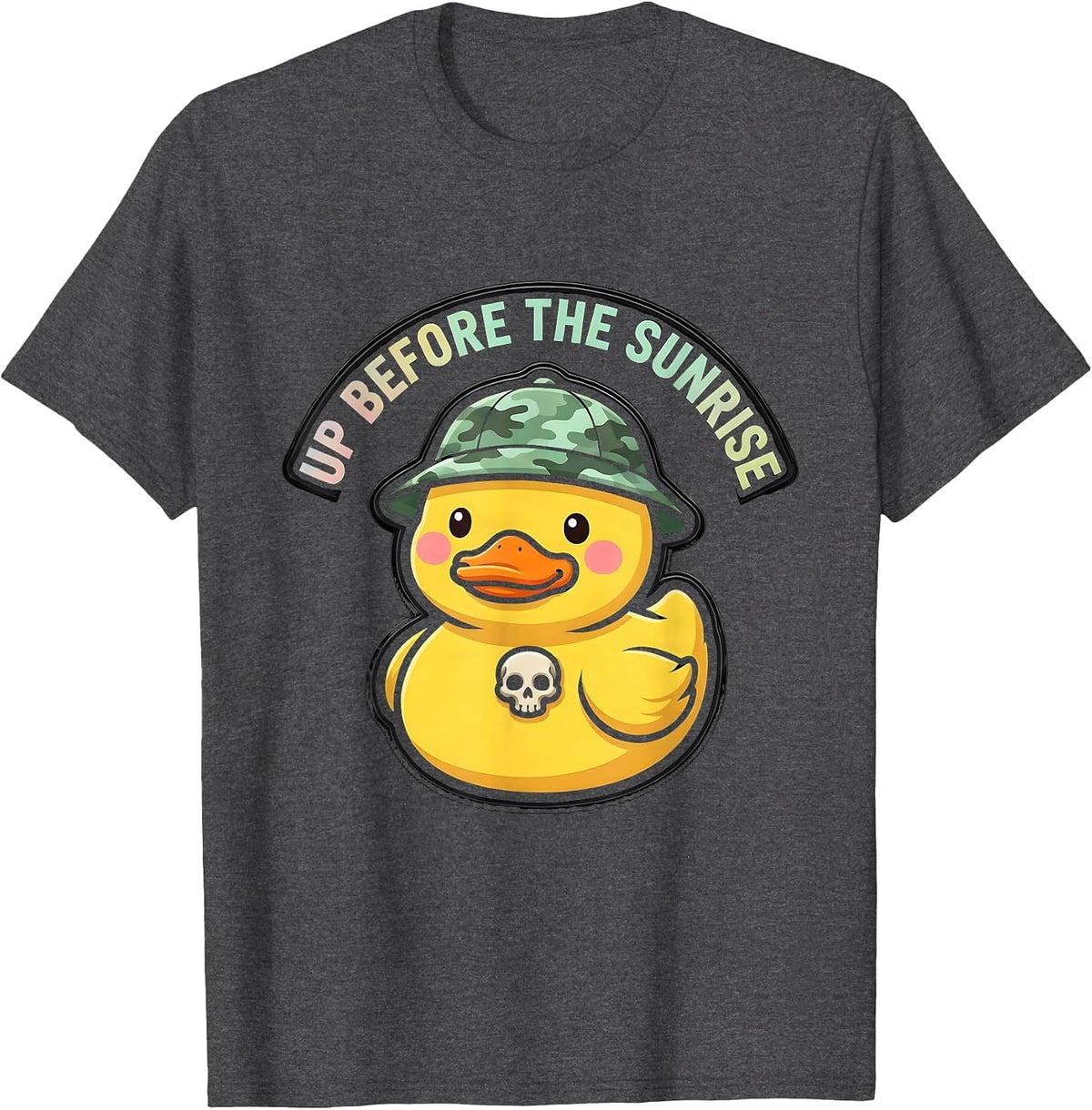 Duck Camo Up Before The Sunrise Hunting Design T-Shirt - Dark Heather Grey